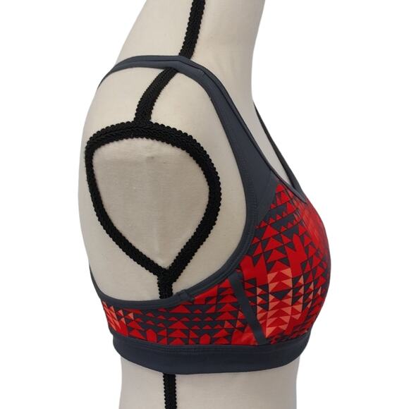 Zella Heartbeat Red Blaze Run Geo Print Sports Workout Activewear Bra Size Small - Picture 6 of 8